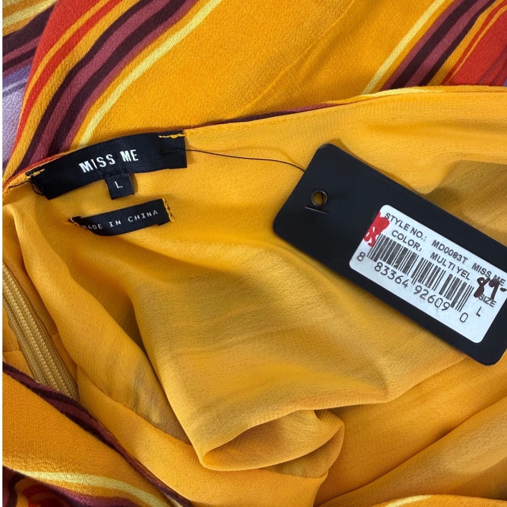 Miss Me Maxi Dress Women's Large Viscose Striped Plunge V Neck Boho Yellow New - Picture 4 of 10